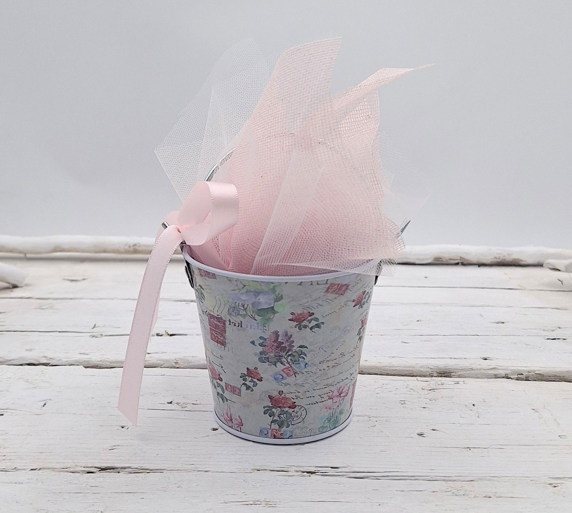 Μπομπονιέρα κουβαδάκι μεταλλικό vintage